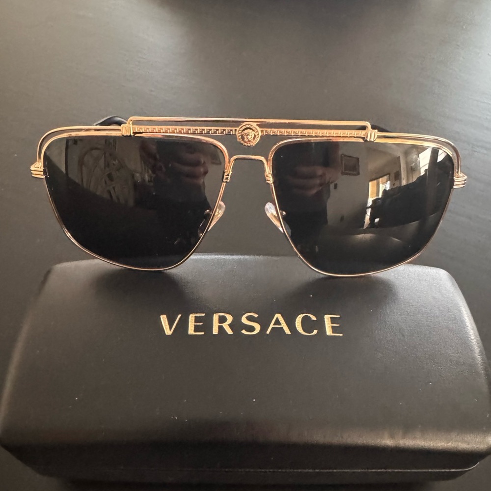 Versace Gold and Black Aviator Sunglasses
